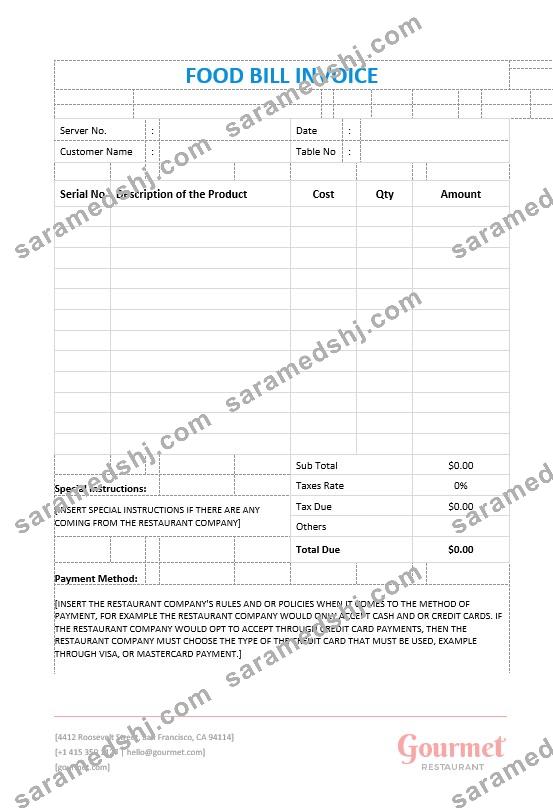 Food Bill Invoice Template